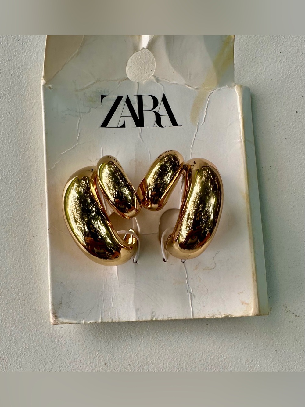 ZARA Polished Gold Sculptural Hoop Earrings
